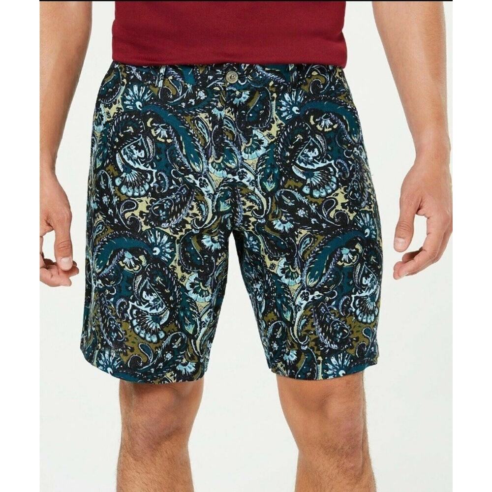 Tasso Elba Men's Linen Paisley Floral Chino Shorts Size 42 Multicolor Vacation